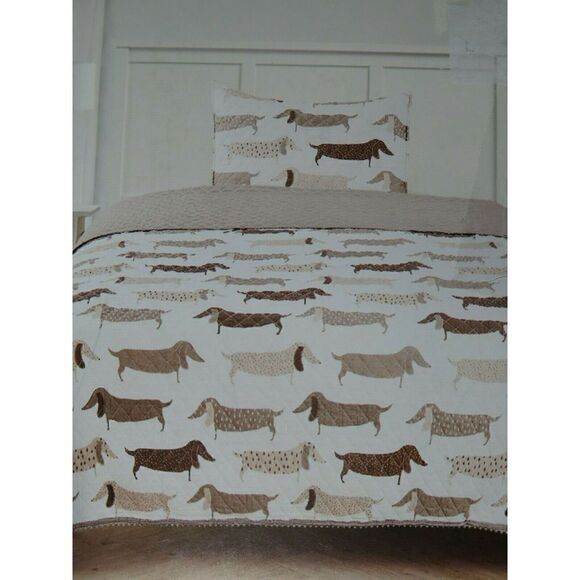 Sleeping Partners New York Dachshund Wiener Dog TWIN 2Pc Quilt Sham Set $120 NEW - Picture 3 of 6